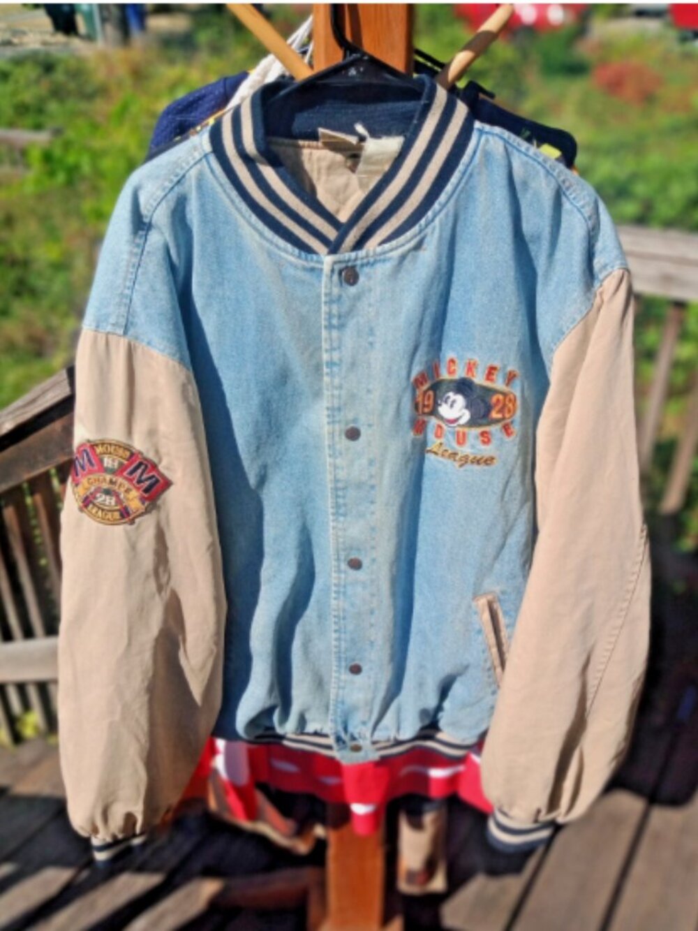 Vintage Disney Store Mickey Mouse League Varsity Denim Jacket 1928